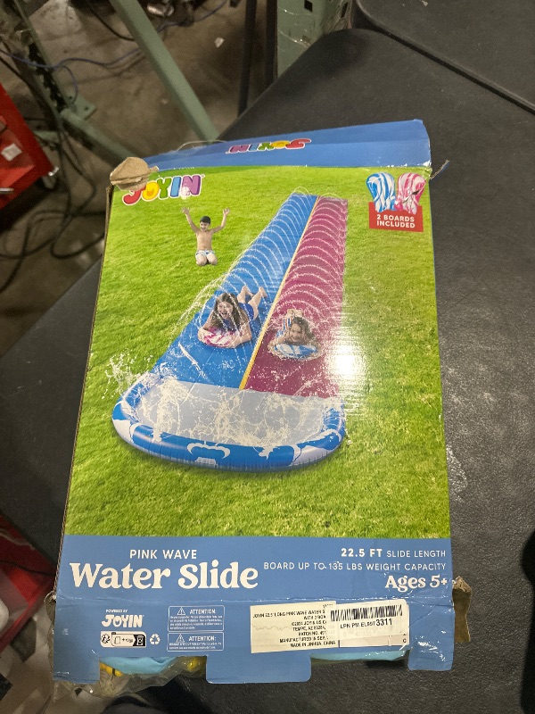 Photo 1 of JOYIN 22.5FT Water Slide and 2 Inflatable Boards, Extra Long Heavy Duty Double Lawn Waterslide with Sprinkler for Kids Adults Backyard Summer Water Toy Outdoor Fun, Blue, Pink