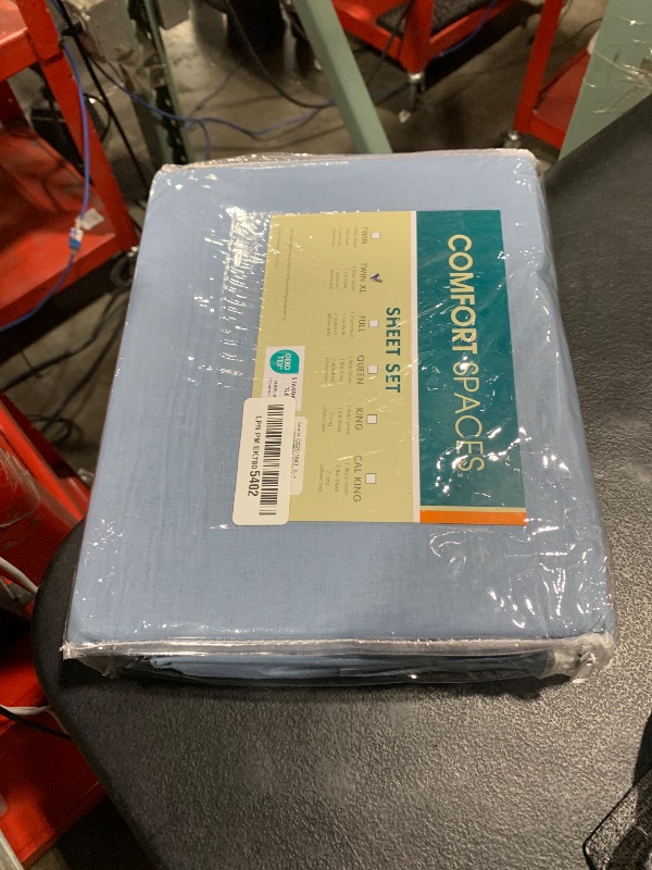 Photo 1 of Comfort Spaces 100% Cotton Sheet Set Breathable, Lightweight, Soft with 12" Elastic Pocket Fits up to 14" Mattress, All Season Cozy Bedding, Matching Pillow Case, Twin XL Blue 3 Piece