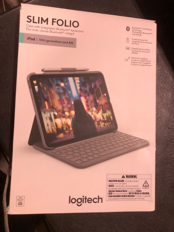 Photo 1 of Logitech Slim Folio Keyboard Case for iPad (10th gen & A16) with Integrated Bluetooth Wireless Keyboard