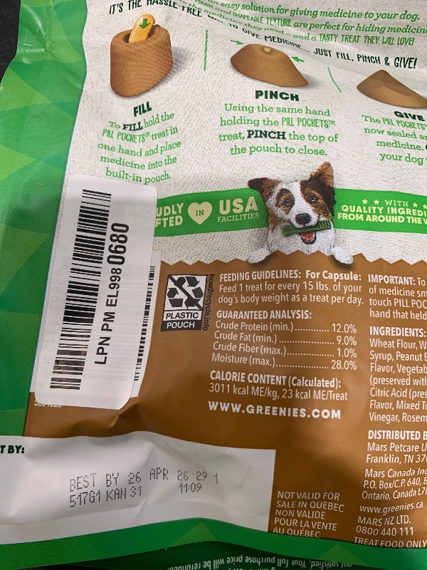 Photo 1 of Greenies Pill Pockets for Dogs Large Size, Soft Dog Treats, with Real Peanut Butter, 15.8 oz. Pouch (60 Treats)