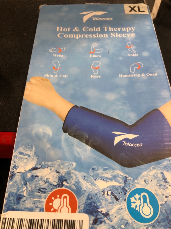 Photo 1 of Tolaccea Hot & Cold Therapy Flexible Ice Packs Cold Therapy Compression Sleeve Reusable Gel Pack for Injury Cold Wrap for Knee Calf Elbow (X-Large (Pack of 1), Blue) size XL