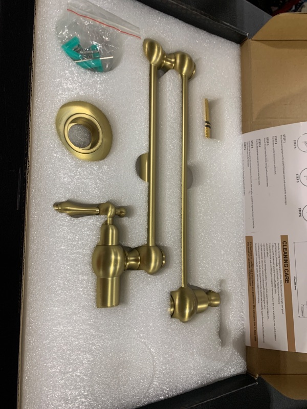 Photo 1 of Vanbus Kitchen Pot Filler Faucet, Dual Valve Wall Mount Pot Filler Faucet, Potfiller, Two Handles Strechable Double Joint Swing Arms (Vintage, Brushed Gold)