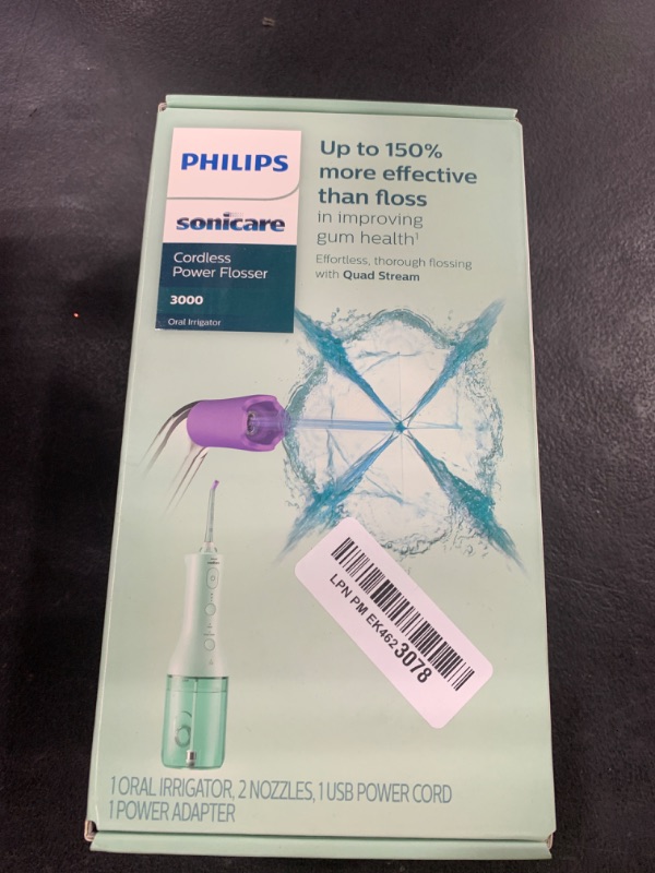 Photo 1 of Philips Sonicare Cordless Power Flosser 3000, Water Flosser with Innovative Quad Stream Technology, Oral Irrigator with 2 Flossing Modes and 3 Intensity Levels, Ergonomic Design, Mint, HX3826/24