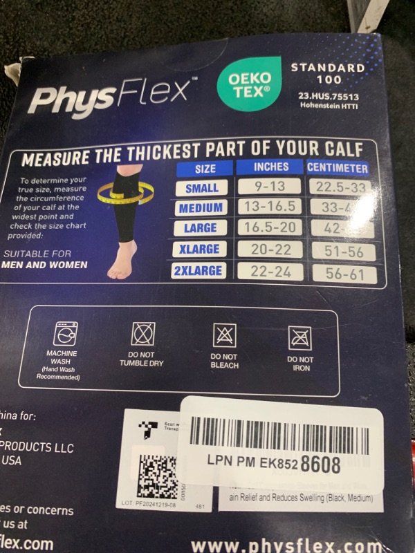 Photo 1 of Calf Compression Sleeves for Men and Women - (1 Pair) Footless Compression Socks Support for Varicose Veins, Nursing, Pregnancy, Running - PhysFlex Leg Sleeve Brace for Shin Splints, Pain Relief and Reduces Swelling (Black, Medium)