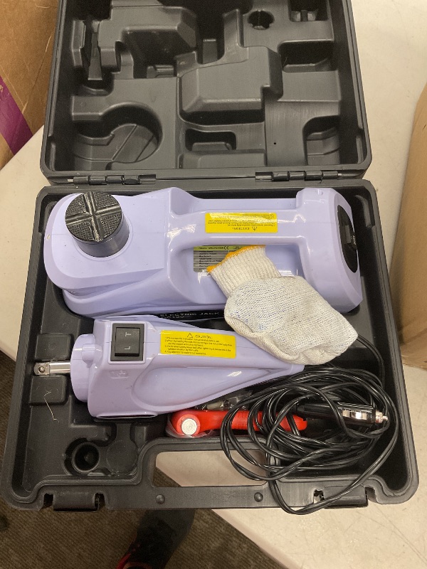 Photo 1 of FOR PARTS ExtraFein Electric Car Jack Kit with Impact Wrench, 5 Ton/11023 LBS 12V Electric Hydraulic Jack with Lifting Range: 6.1~17.7 inch, Safety Hammer & Light for SUV MPV Sedan Truck Tire Change (Purple)
