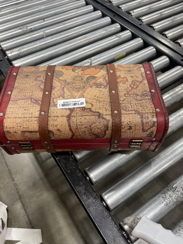 Photo 1 of ELLDOO Vintage Wooden Storage Chest, Portable Decorative Luggage Suitcase, Treasure Chest Box with Map Pattern, Pirate Keepsakes Box for Gifts, Chest Storage Box for Decor Storage Travel
