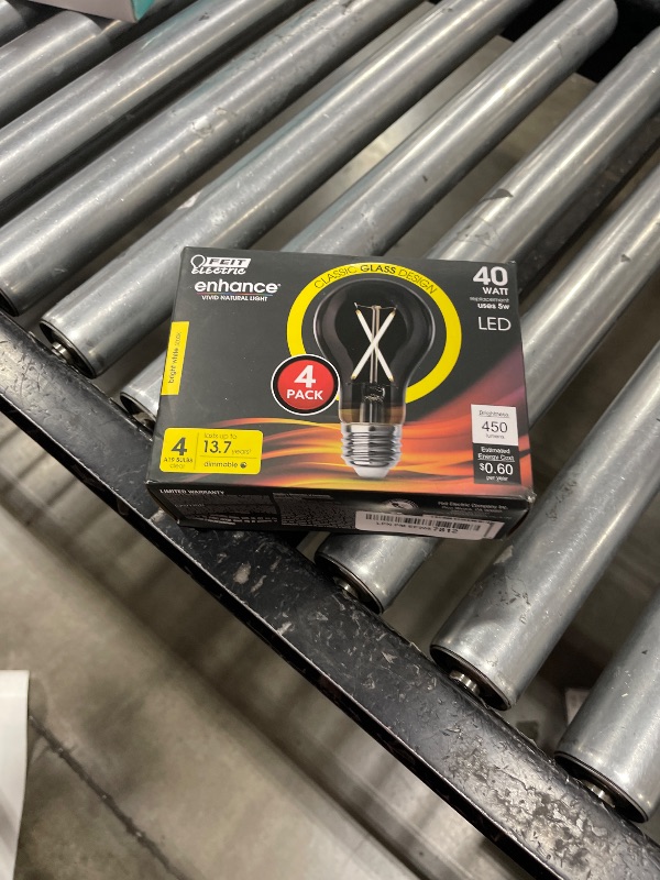 Photo 1 of Feit Electric LED Clear A19 Medium Base Light Bulb - 40W Equivalent - 15 Year Life - 450 Lumen - 3000K Bright White - Dimmable | 4-Pack