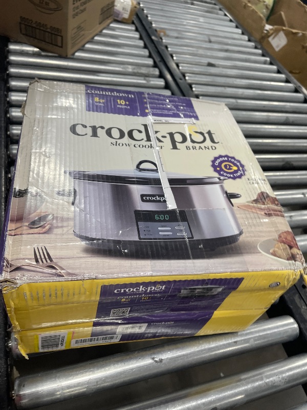 Photo 1 of Crock-Pot Large 8-Quart Programmable Slow Cooker with Auto Warm Setting Black Stainless Steel Includes Cookbook (Pack of 1)
