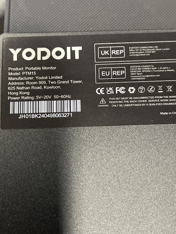 Photo 1 of Yodoit Portable Monitor for Laptop 15.6" 4K UHD Travel Gaming Monitor Screen IPS Display with USB Type C Port and Built-in Speakers with Cover Monitor Compatible with PC, Xbox Black