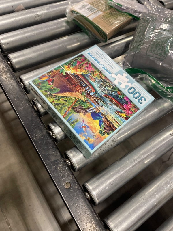 Photo 1 of Bits and Pieces 300 Piece Puzzles for Adults 300 Large Pieces 18" x 24" Jigsaw Puzzles, Tropical Island Hut, Random Die Cut, No 2 Pieces Alike, Tropical Landscape