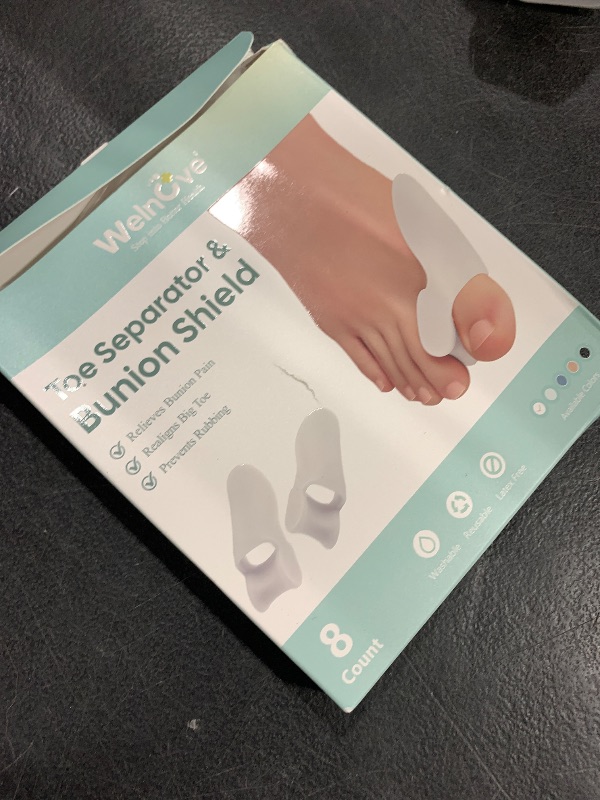 Photo 1 of Welnove Bunion Cushion Protector, 8 Pack Bunion Corrector Pads with Separator for Big Toe, Gel Shield for Foot Pain Relief, Calluses, Relieve Foot Pain from Friction(Clear)