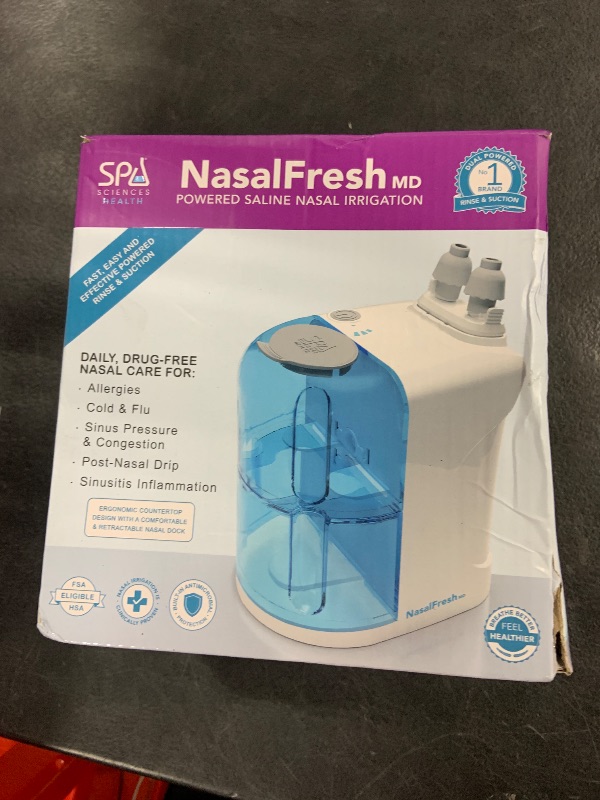 Photo 1 of NASALFRESH MD Premium Bundle–Dual Powered Nasal Irrigation System Nasal Rinse and Wash, Sinus Decongestant Relief System, 60 Saline Packets, Case, Rechargeable, 2 Sets of Nose Pillows–Snoring Remedy