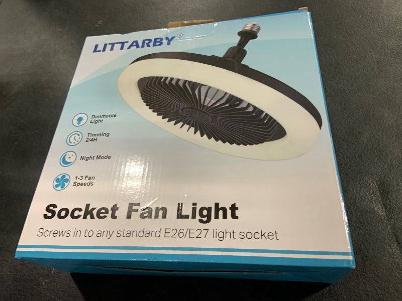 Photo 1 of Socket Fan Light with Remote Control, 3 Colors 3000K-6500K Dimmable LED Light Bulb Fan Screw in Ceiling Fan for Bedroom, Kitchen, Storage Room, Closet, Wireless Small Ceiling Fans with Lights - Black