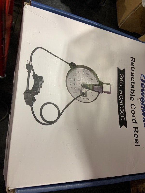 Photo 1 of DEWENWILS Metal Extension Cord Reel,30FT Retractable Extension Cord, 16AWG/3C SJTW Power Cord, 3 Electrical Outlets, 10A Circuit Breaker, Wall or Ceiling Mountable for Workshop, Garage, UL Listed