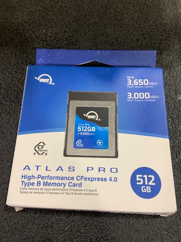 Photo 1 of OWC 512GB Atlas Pro High-Performance CFexpress 4.0 Type B Memory Card, Professional Grade, up to 3000MB/s Write,3650MB/s Read, Capture up to 6K high bitrate Video