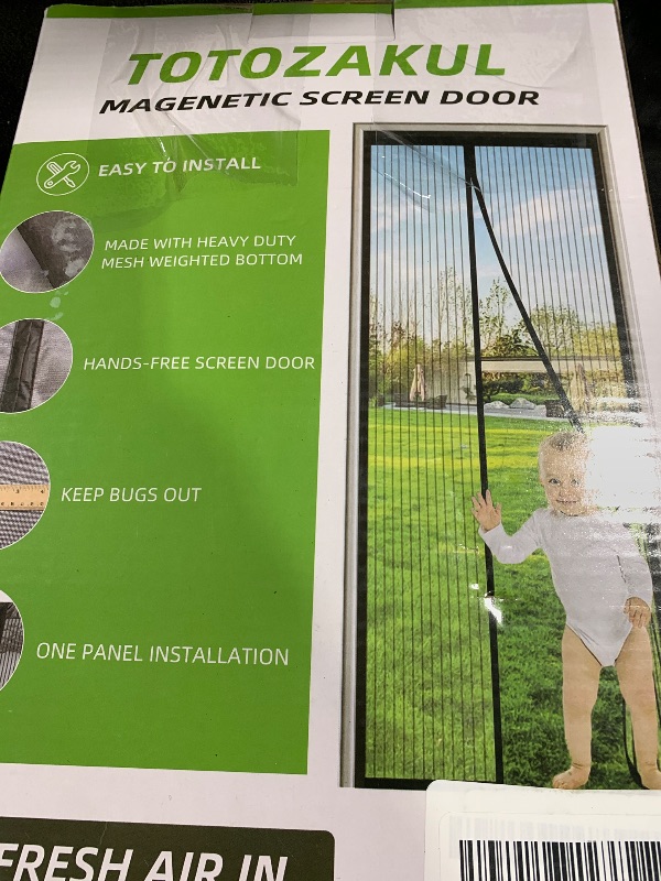 Photo 1 of Magnetic Screen Door Fit Door Size 32×80 inch, Screen Itself Size:34"x81", Hands Free Self Sealing, Full Frame Magic Tape Mesh Screen Door with Magnets Heavy-Duty Mesh Curtain for Entry Door-White