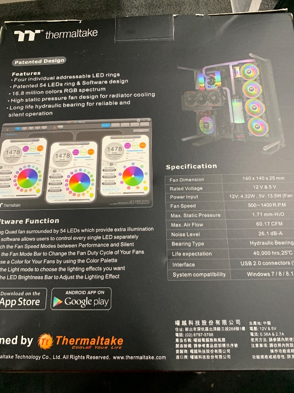 Photo 1 of Thermaltake Riing Quad 140mm 16.8 Million RGB Color (Alexa, Razer Chroma) Software Enabled 4 Light Rings 54 Addressable LED 9 Blades Hydraulic Bearing Case/Radiator Fan, 3 Pack, CL-F089-PL14SW-B Black