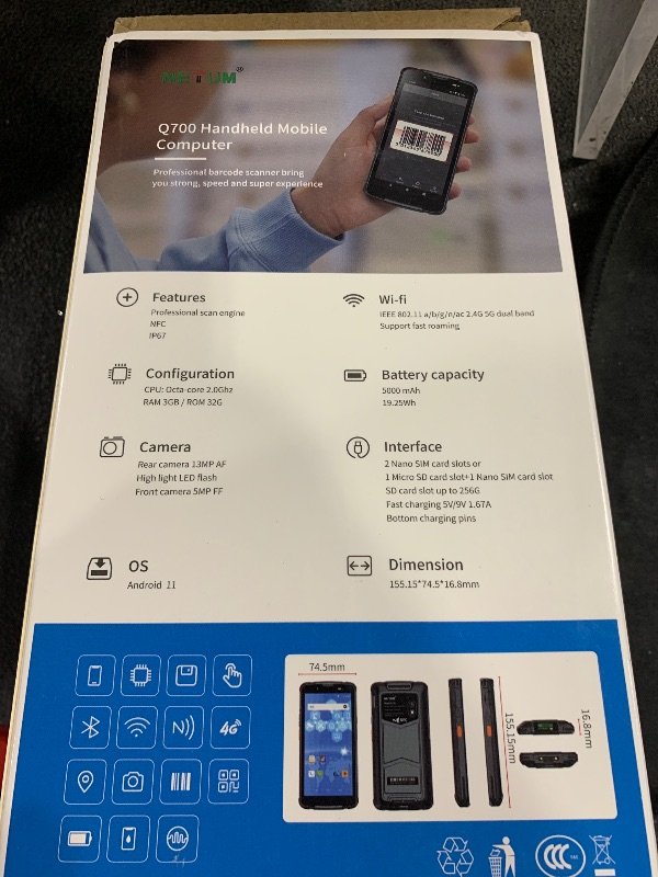 Photo 1 of NETUM Android 11 Handheld Barcode Scanner Mobile Computer, Q700 Portable PDA 1D 2D Bar Code Reader Wi-Fi & 4G LTE, 5.5 inch Full Touchscreen for Retail, Warehouse, Logistics & Assets Management