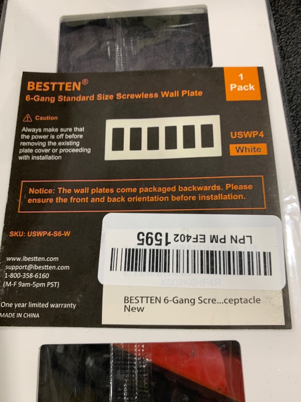 Photo 1 of 1 Pack BESTTEN 6-Gang Screwless Wall Plate, Decorator Outlet Cover, USWP4 Glossy Off White, Wallplate for Light Switch, Dimmer, GFCI, USB Receptacle, H4.69” x L12.0”, ETL Listed