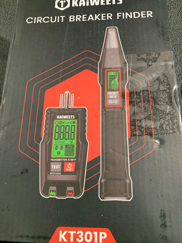 Photo 1 of KAIWEETS Circuit Breaker Finder with LCD Display, NCV Test & Flashlight, Electric Tester and Voltage Tester with Integrated GFCI Outlet Tester, Includes Carrying Case and Accessories - KT301P