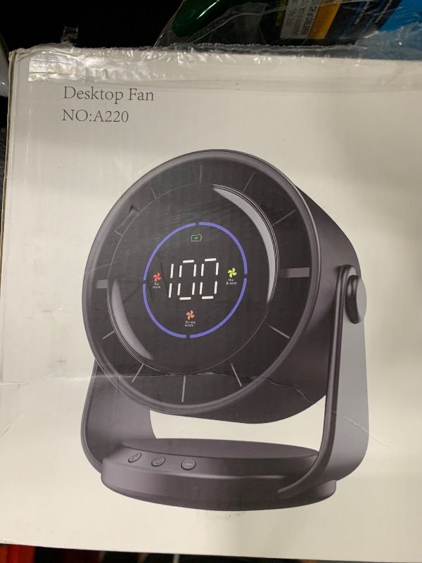 Photo 1 of YOSHENMO Desk Fan, Quiet Wall-Mounted Table Fan with Turbo Airflow, 100-Speed Digital Display & 105° Adjustable Tilt, 7.5-inch? Rechargeable Battery for Home, Office, Travel Dark Black