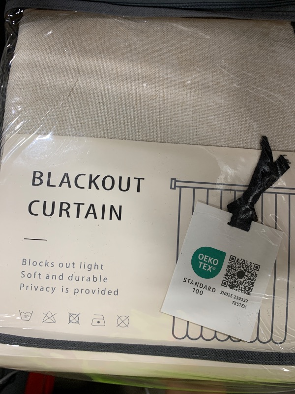 Photo 1 of 100% Blackout Shield Linen Blackout Curtains for Bedroom 108 Inches Long, Back Tab/Rod Pocket Living Room Drapes, Thermal Insulated Blackout Curtains 2 Panels Set, 50" W x 108" L,Cream