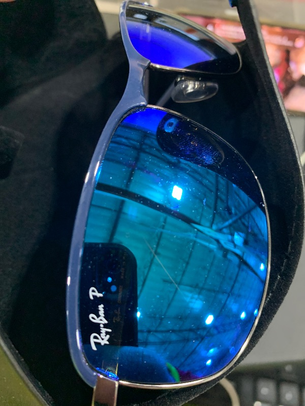 Photo 1 of Ray-Ban RB3671CH Chromance Rectangular Sunglasses, Blue On Gunmetal/Polarized Grey Mirrored Blue, 60 mm