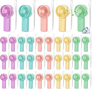 Photo 1 of 100 Pcs Mini Portable Fan Handheld Battery Operated Portable Small Personal Fans for Summer Travel Beach Indoor Outdoor Cooling Gift (Pink,Purple,Yellow,Green,Blue)