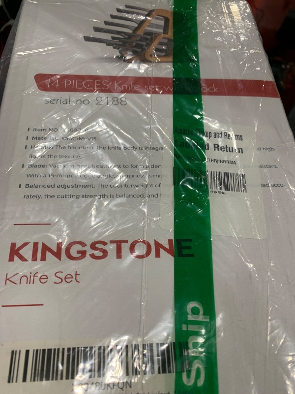 Photo 1 of KINGSTONE Kitchen Knife Set with Block,14 Pcs German Stainless Steel Knife Set with Built-in Sharpener, Dishwasher Safe Knife Block Set (walnut, 14pcs)