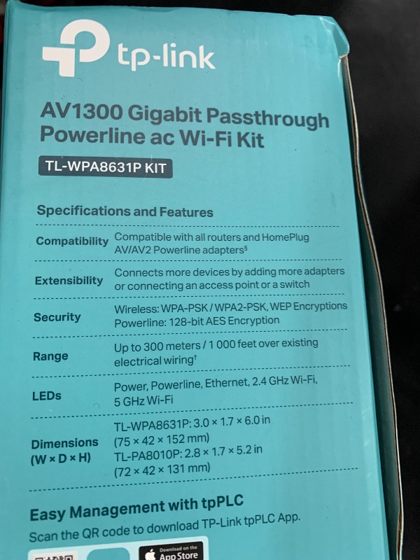 Photo 1 of TP-Link Powerline WiFi Extender TL-WPA8631P KIT- Includes AV1300 Powerline Network Adapter and AC1200 Dual Band Extender, 2x2 MIMO, 3 Gigabit Ports, Passthrough, Plug & Play
