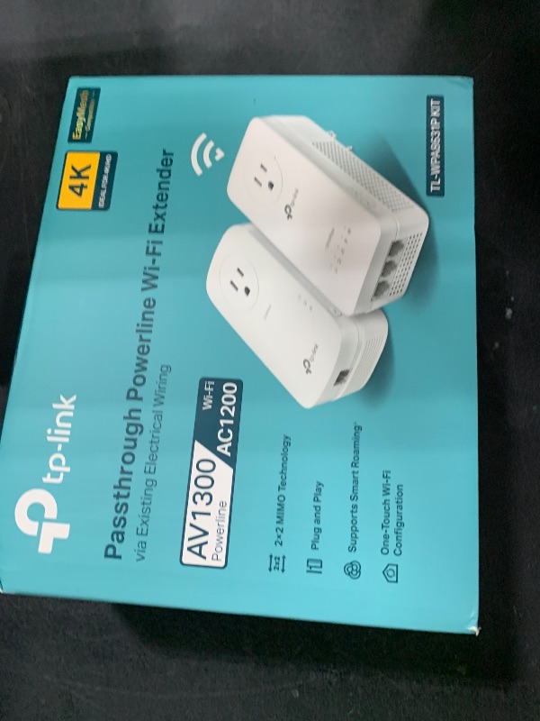 Photo 1 of TP-Link Powerline WiFi Extender TL-WPA8631P KIT- Includes AV1300 Powerline Network Adapter and AC1200 Dual Band Extender, 2x2 MIMO, 3 Gigabit Ports, Passthrough, Plug & Play