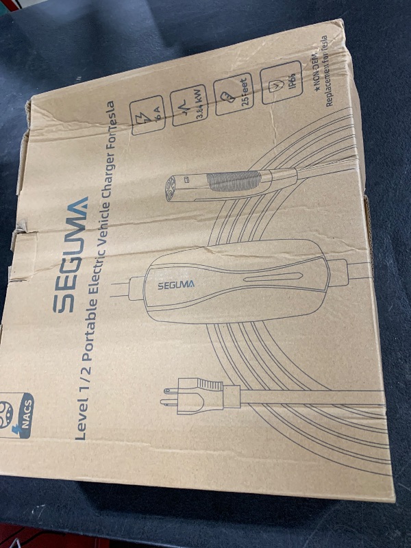 Photo 1 of SEGUMA Level 1/2 Tesla Charger, 16A, 25ft Extension Cable, Dual Voltage 240V NEMA 6-20 Plug & 120V NEMA 5-15 Adapter, NACS Connector, Portable Home Electric Car EV Charger for Tesla Models Y/X/3/S