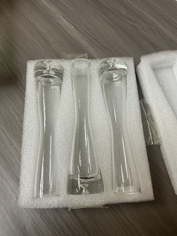Photo 1 of Glasseam Glass Bud Flower Vase:8" Tall Skinny Vase Set of 3 Slim Single Rose Clear Vases for Centerpieces Modern Decorative Small Vases for Flowers Tulip Wedding Table Dining Room Decorations