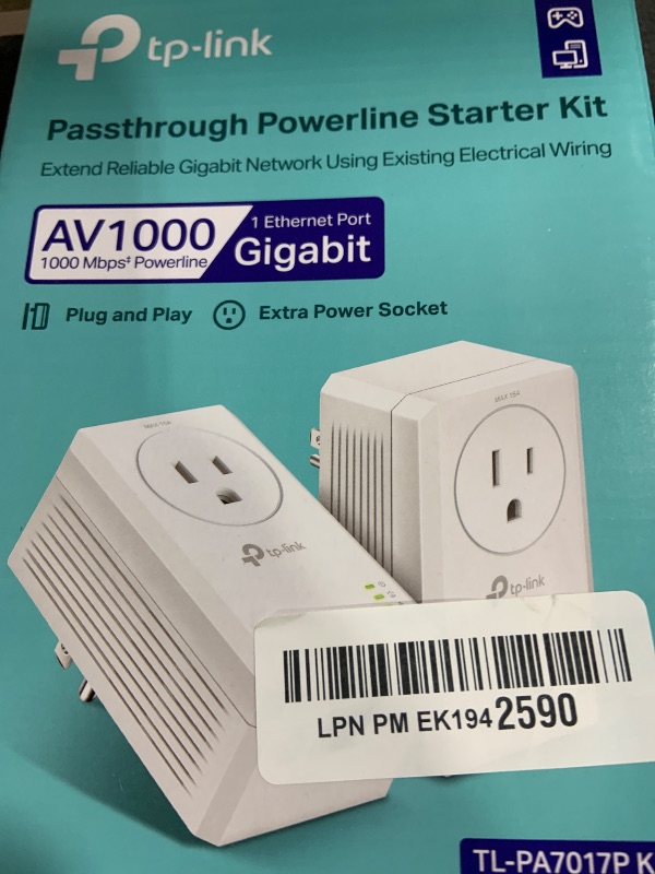 Photo 1 of TP-Link AV1000 Powerline Ethernet Adapter Kit (TL-PA7017P KIT) - Passthrough, Noise Filtering, Gigabit Port, Plug Pair & Play, Network Adapter