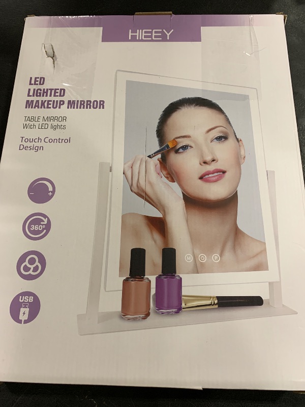 Photo 1 of HIEEY Lighted Makeup Mirror, Hollywood Vanity Mirror with Lights, Three Color Lighting Modes, and 5X Magnification Mirror, Smart Touch Control, 360°Rotation (17.3in,White,Gift Box)