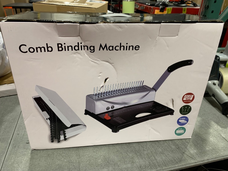 Photo 1 of MAKEASY Binding Machine, 21-Hole, 450 Sheets, Comb Binding Machines with 1 Box Comb Bindings Spines, Comb Binder for Letter Size, A4, A5 Paper