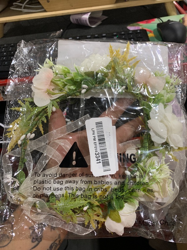 Photo 1 of Vivivalue Floral Crown Flower Garland Headband Hair Wreath Floral Headpiece Halo Boho with Ribbon Wedding Party Festival Photos