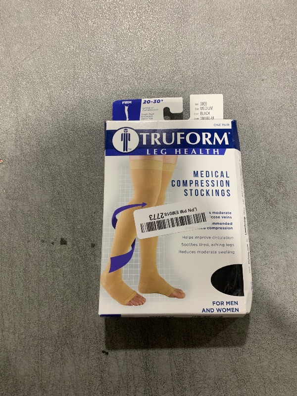 Photo 1 of Truform 20-30 mmHg Compression Stockings for Men and Women, Thigh High Length, Dot-Top, Open Toe, Black, Medium