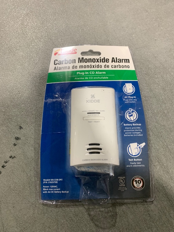 Photo 1 of Kidde Carbon Monoxide Detector, Plug In Wall with AA Battery Backup, Test-Hush Button