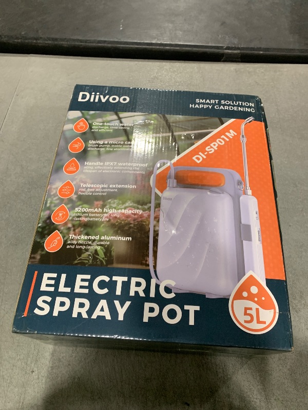 Photo 1 of 1.35 Gallon/5L Battery Powered Weed Sprayer, Diivoo Electric Garden Pump Sprayer with Type-C Handle, Water Sprayer with Telescopic Wand, and Brass Nozzles for Lawn Care, Plant Watering