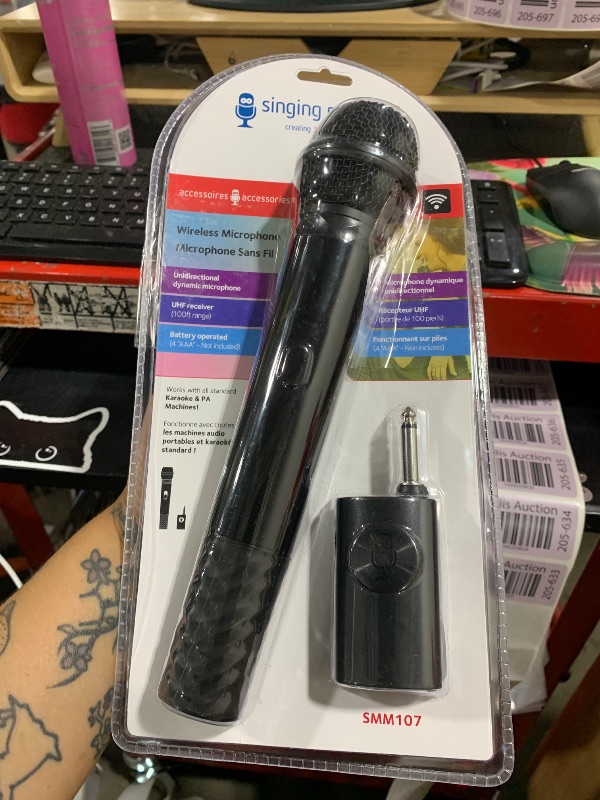 Photo 1 of Singing Machine Portable Wireless Microphone (Black) - Premium Unidirectional UHF Wireless Mic for Singing, Speeches & Events - Cordless Mic Compatible with Karaoke Machines, PA Systems & More