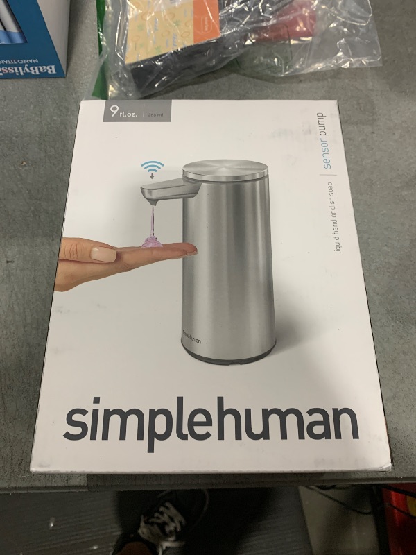 Photo 1 of simplehuman 9 oz. Touch-Free Automatic Rechargeable Sensor Pump, Brushed Stainless Steel, New