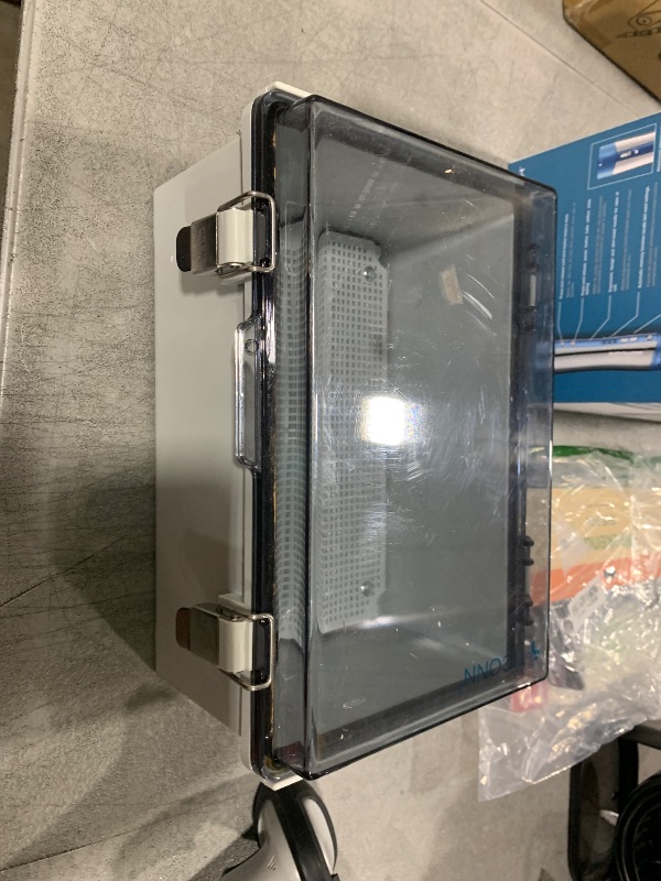 Photo 1 of TICONN Waterproof Electrical Junction Box IP67 ABS Plastic Enclosure with Hinged Cover with Mounting Plate, Wall Brackets, Cable Glands (Clear, 11"x7.5"x5.5")