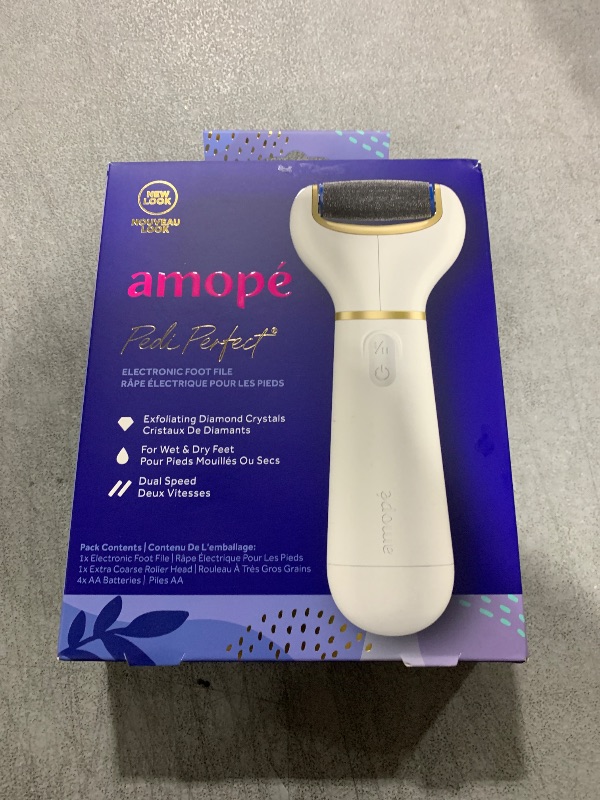 Photo 1 of Amopé Pedi Perfect Electric Callus Remover Foot File w/ Diamond Crystals, Pedicure Tool for Feet, Removes Hard & Dead Skin, Feet Scrubber & Buffer, Splashproof, w/ Extra Coarse Roller Head, 1 Count