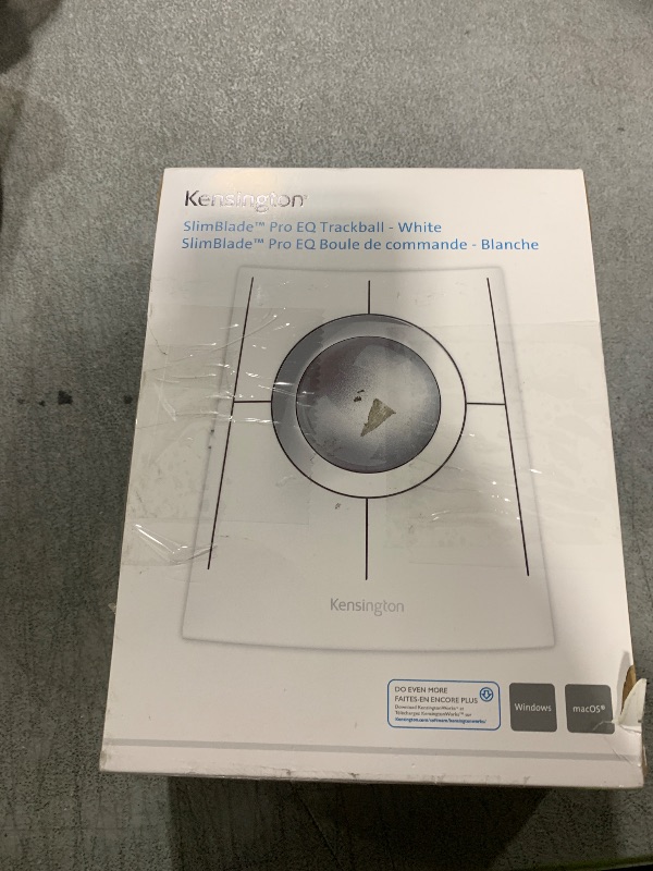 Photo 1 of Kensington SlimBlade Pro EQ Wireless Trackball, Bluetooth, 2.4GHz Connection, Rechargeable, Programmable Buttons, White/Silver Ball
