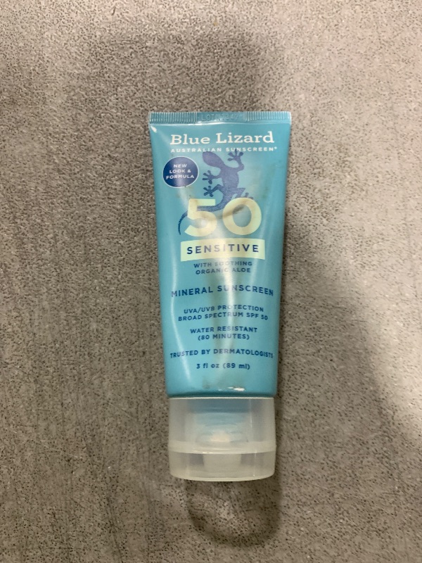 Photo 1 of Blue Lizard SENSITIVE Mineral Sunscreen with Zinc Oxide, SPF 50+, Water Resistant, UVA/UVB Protection with Smart Cap Technology - Fragrance Free, 3 oz. Tube