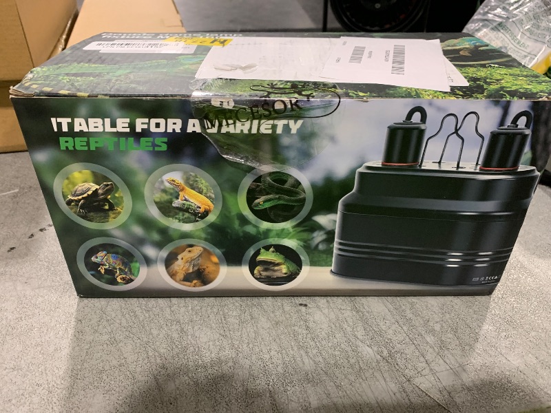 Photo 1 of MECESOR Reptile Dual Light Fixture with Dimming Switch and Timer, Deep Dome Reptile Heat Lamp Fixture Double UVB Light Fixture, Double Dome Lamp Fixture for Basking Heat Bulb for Terrariums