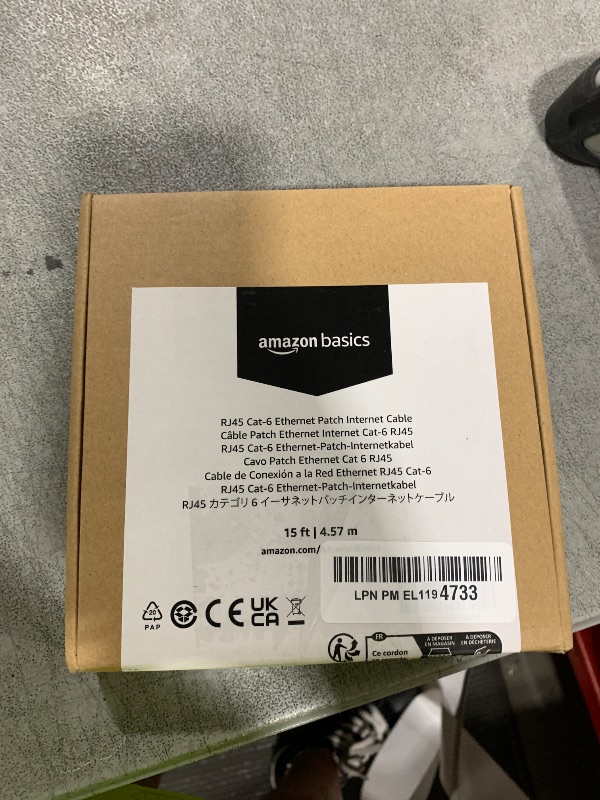 Photo 1 of Amazon Basics RJ45 Cat 6 Ethernet Patch Cable, 10Gpbs High-Speed Cable, 250MHz, Snagless, 15 Foot, Black