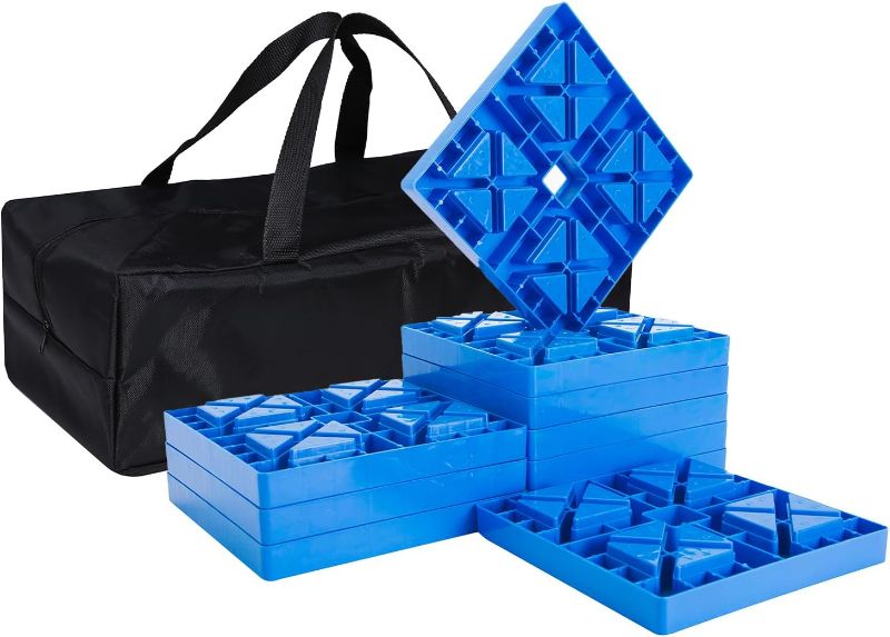 Photo 1 of Homeon Wheels RV Leveling Blocks, Heavy Duty 6 Packs Camper Leveling Blocks with 4 Blacks Leveling Pads Prevent (Yellow+Black+ramp)