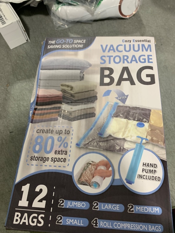 Photo 1 of 12 Pack Vacuum Storage Bags, Space Saver Vacuum Storage Bags, Vacuum Seal Bags for Clothing, Clothes, Comforters and Blankets, Hand Pump Included